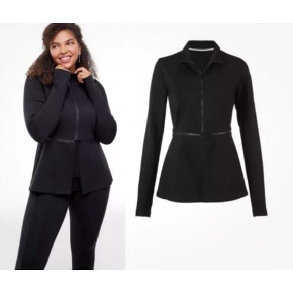 Cabi Relax Convertible Stretch Ponte Knit Long Black Zip Jacket size Medium - Picture 1 of 7